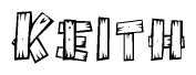 The clipart image shows the name Keith stylized to look like it is constructed out of separate wooden planks or boards, with each letter having wood grain and plank-like details.