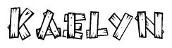 The image contains the name Kaelyn written in a decorative, stylized font with a hand-drawn appearance. The lines are made up of what appears to be planks of wood, which are nailed together