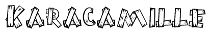 The clipart image shows the name Karacamille stylized to look as if it has been constructed out of wooden planks or logs. Each letter is designed to resemble pieces of wood.