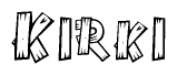 The clipart image shows the name Kirki stylized to look as if it has been constructed out of wooden planks or logs. Each letter is designed to resemble pieces of wood.