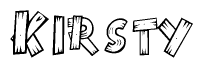The clipart image shows the name Kirsty stylized to look as if it has been constructed out of wooden planks or logs. Each letter is designed to resemble pieces of wood.