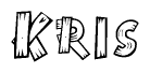 The image contains the name Kris written in a decorative, stylized font with a hand-drawn appearance. The lines are made up of what appears to be planks of wood, which are nailed together