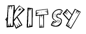 The image contains the name Kitsy written in a decorative, stylized font with a hand-drawn appearance. The lines are made up of what appears to be planks of wood, which are nailed together