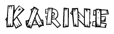 The image contains the name Karine written in a decorative, stylized font with a hand-drawn appearance. The lines are made up of what appears to be planks of wood, which are nailed together