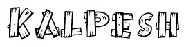 The image contains the name Kalpesh written in a decorative, stylized font with a hand-drawn appearance. The lines are made up of what appears to be planks of wood, which are nailed together
