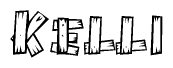 The image contains the name Kelli written in a decorative, stylized font with a hand-drawn appearance. The lines are made up of what appears to be planks of wood, which are nailed together
