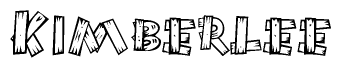 The image contains the name Kimberlee written in a decorative, stylized font with a hand-drawn appearance. The lines are made up of what appears to be planks of wood, which are nailed together