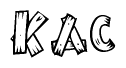 The image contains the name Kac written in a decorative, stylized font with a hand-drawn appearance. The lines are made up of what appears to be planks of wood, which are nailed together