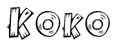 The clipart image shows the name Koko stylized to look as if it has been constructed out of wooden planks or logs. Each letter is designed to resemble pieces of wood.