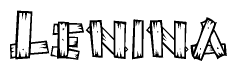 The image contains the name Lenina written in a decorative, stylized font with a hand-drawn appearance. The lines are made up of what appears to be planks of wood, which are nailed together
