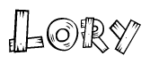 The clipart image shows the name Lory stylized to look as if it has been constructed out of wooden planks or logs. Each letter is designed to resemble pieces of wood.