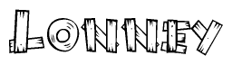 The image contains the name Lonney written in a decorative, stylized font with a hand-drawn appearance. The lines are made up of what appears to be planks of wood, which are nailed together