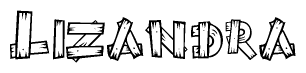 The clipart image shows the name Lizandra stylized to look like it is constructed out of separate wooden planks or boards, with each letter having wood grain and plank-like details.