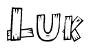 The image contains the name Luk written in a decorative, stylized font with a hand-drawn appearance. The lines are made up of what appears to be planks of wood, which are nailed together