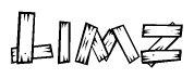 The clipart image shows the name Limz stylized to look as if it has been constructed out of wooden planks or logs. Each letter is designed to resemble pieces of wood.
