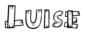 The clipart image shows the name Luise stylized to look as if it has been constructed out of wooden planks or logs. Each letter is designed to resemble pieces of wood.