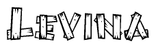 The image contains the name Levina written in a decorative, stylized font with a hand-drawn appearance. The lines are made up of what appears to be planks of wood, which are nailed together