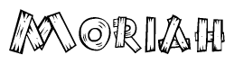 The clipart image shows the name Moriah stylized to look as if it has been constructed out of wooden planks or logs. Each letter is designed to resemble pieces of wood.