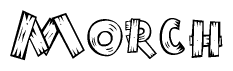 The clipart image shows the name Morch stylized to look as if it has been constructed out of wooden planks or logs. Each letter is designed to resemble pieces of wood.