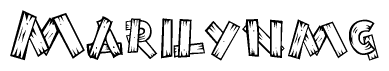 The image contains the name Marilynmg written in a decorative, stylized font with a hand-drawn appearance. The lines are made up of what appears to be planks of wood, which are nailed together