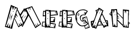 The image contains the name Meegan written in a decorative, stylized font with a hand-drawn appearance. The lines are made up of what appears to be planks of wood, which are nailed together