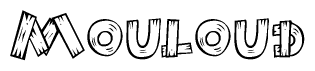 The clipart image shows the name Mouloud stylized to look like it is constructed out of separate wooden planks or boards, with each letter having wood grain and plank-like details.