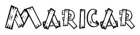 The clipart image shows the name Maricar stylized to look as if it has been constructed out of wooden planks or logs. Each letter is designed to resemble pieces of wood.