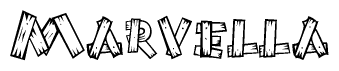 The clipart image shows the name Marvella stylized to look as if it has been constructed out of wooden planks or logs. Each letter is designed to resemble pieces of wood.