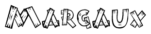 The clipart image shows the name Margaux stylized to look as if it has been constructed out of wooden planks or logs. Each letter is designed to resemble pieces of wood.