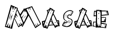 The image contains the name Masae written in a decorative, stylized font with a hand-drawn appearance. The lines are made up of what appears to be planks of wood, which are nailed together