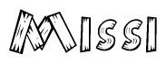 The clipart image shows the name Missi stylized to look as if it has been constructed out of wooden planks or logs. Each letter is designed to resemble pieces of wood.