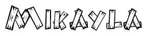 The clipart image shows the name Mikayla stylized to look like it is constructed out of separate wooden planks or boards, with each letter having wood grain and plank-like details.