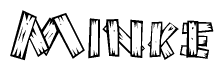 The clipart image shows the name Minke stylized to look as if it has been constructed out of wooden planks or logs. Each letter is designed to resemble pieces of wood.