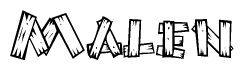The clipart image shows the name Malen stylized to look as if it has been constructed out of wooden planks or logs. Each letter is designed to resemble pieces of wood.