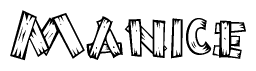 The clipart image shows the name Manice stylized to look as if it has been constructed out of wooden planks or logs. Each letter is designed to resemble pieces of wood.