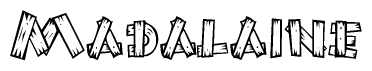 The image contains the name Madalaine written in a decorative, stylized font with a hand-drawn appearance. The lines are made up of what appears to be planks of wood, which are nailed together