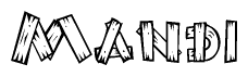 The clipart image shows the name Mandi stylized to look like it is constructed out of separate wooden planks or boards, with each letter having wood grain and plank-like details.