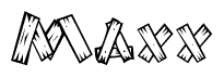 The clipart image shows the name Maxx stylized to look like it is constructed out of separate wooden planks or boards, with each letter having wood grain and plank-like details.