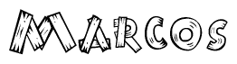 The clipart image shows the name Marcos stylized to look as if it has been constructed out of wooden planks or logs. Each letter is designed to resemble pieces of wood.
