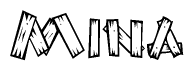 The clipart image shows the name Mina stylized to look like it is constructed out of separate wooden planks or boards, with each letter having wood grain and plank-like details.