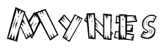 The clipart image shows the name Mynes stylized to look like it is constructed out of separate wooden planks or boards, with each letter having wood grain and plank-like details.