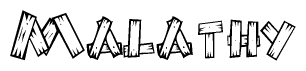 The clipart image shows the name Malathy stylized to look as if it has been constructed out of wooden planks or logs. Each letter is designed to resemble pieces of wood.