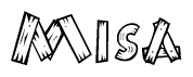 The image contains the name Misa written in a decorative, stylized font with a hand-drawn appearance. The lines are made up of what appears to be planks of wood, which are nailed together