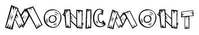 The image contains the name Monicmont written in a decorative, stylized font with a hand-drawn appearance. The lines are made up of what appears to be planks of wood, which are nailed together