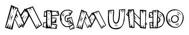 The clipart image shows the name Megmundo stylized to look like it is constructed out of separate wooden planks or boards, with each letter having wood grain and plank-like details.