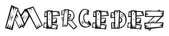 The image contains the name Mercedez written in a decorative, stylized font with a hand-drawn appearance. The lines are made up of what appears to be planks of wood, which are nailed together