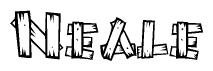 The clipart image shows the name Neale stylized to look as if it has been constructed out of wooden planks or logs. Each letter is designed to resemble pieces of wood.