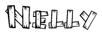 The clipart image shows the name Nelly stylized to look as if it has been constructed out of wooden planks or logs. Each letter is designed to resemble pieces of wood.