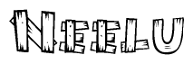 The image contains the name Neelu written in a decorative, stylized font with a hand-drawn appearance. The lines are made up of what appears to be planks of wood, which are nailed together