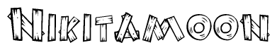 The clipart image shows the name Nikitamoon stylized to look like it is constructed out of separate wooden planks or boards, with each letter having wood grain and plank-like details.